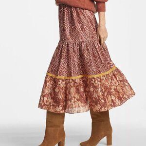 Sachin & Babi Boho Brown Gold Zebra Brianna Tiered Midi Skirt  Women's NWT XL